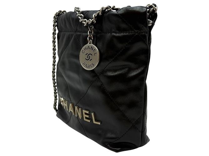 Chanel Mini borsa hobo in pelle di vitello lucida argento nero - Ansicht 3