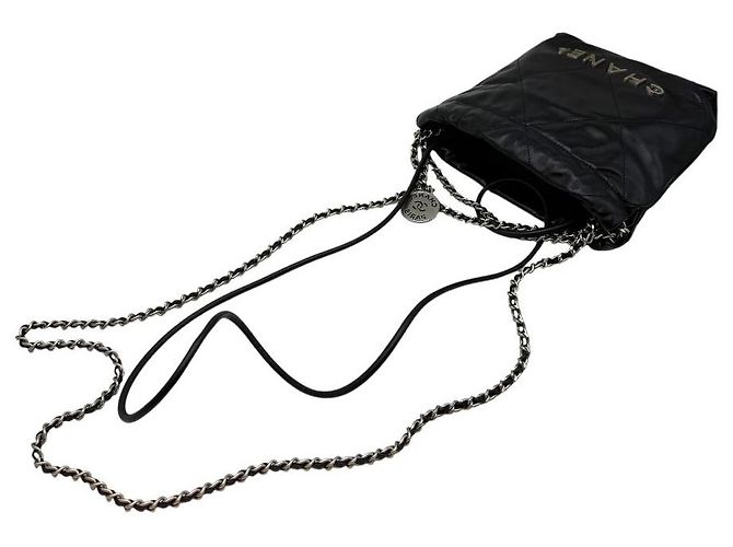 Chanel Mini borsa hobo in pelle di vitello lucida argento nero - Ansicht 6
