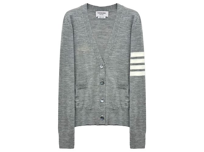 Thom Browne Damen-Wollcardigan mit Armband in Grau Braun - Ansicht 7