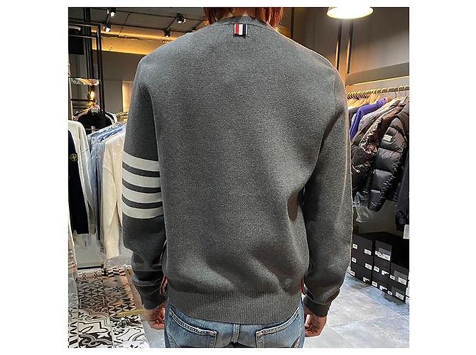 Thom Browne Milano Streifenstrick in Mittelgrau Braun - Ansicht 14