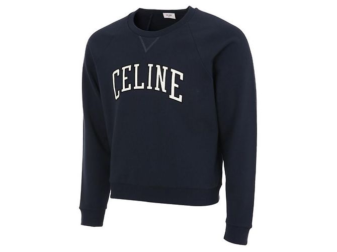 Céline Regulärer Baumwoll-Fleece-Sweatshirt mit Logo Blau - Ansicht 3