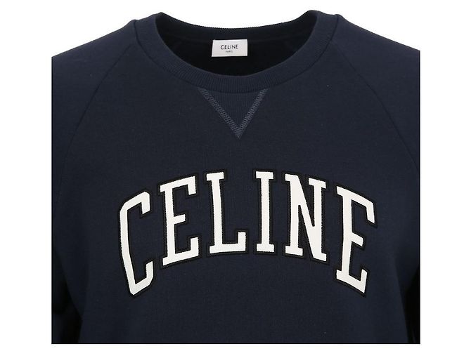 Céline Regulärer Baumwoll-Fleece-Sweatshirt mit Logo Blau - Ansicht 7