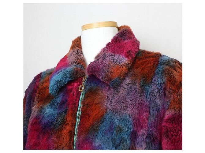 Versace Multicolor Eco-Fur Zip-Up Jacke Pink - Ansicht 4