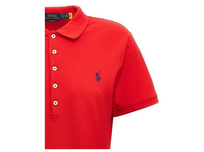 Ralph Lauren Polo de algodão stretch com mangas curtas e logo de pônei Vermelho - vista 6