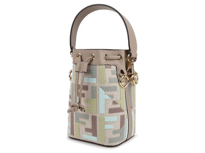 Fendi Multicolor FF bestickte Mini-Umhängetasche aus Canvas Braun - Ansicht 4
