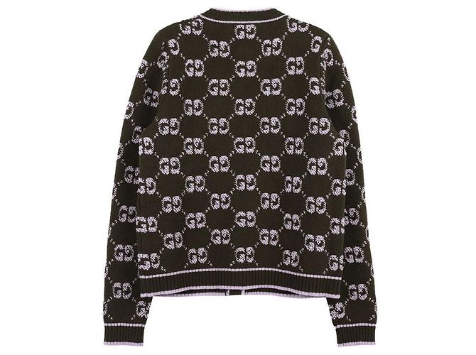 Gucci GG Woll Boucle Jacquard Cardigan Grün - Ansicht 4