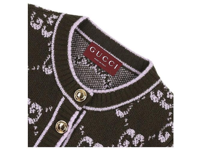 Gucci GG Woll Boucle Jacquard Cardigan Grün - Ansicht 5