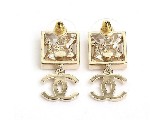 Chanel CC-Ohrringe aus Champagnergold-Kristallperlen Golden - Ansicht 3