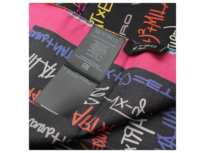 Etro Bufanda de seda con estampado de letras Negro - vista 3