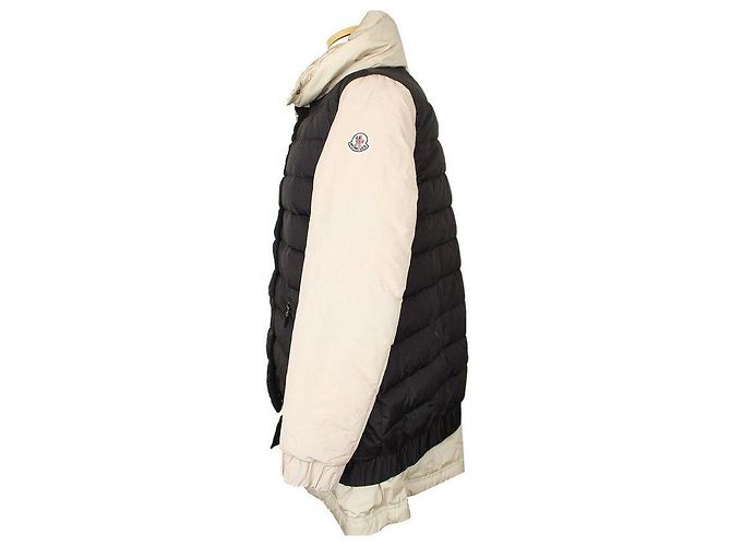 Moncler Jaqueta acolchoada de pescoço alto em plumas de ganso puro, bege e preta, em camadas - vista 3