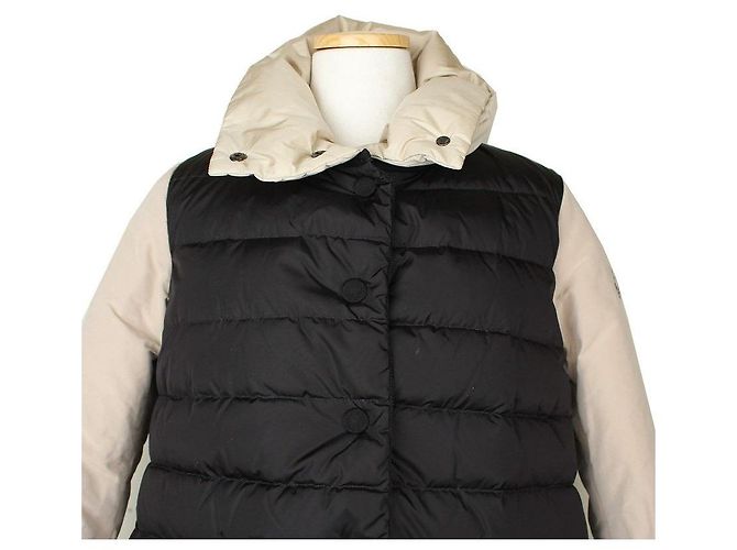 Moncler Jaqueta acolchoada de pescoço alto em plumas de ganso puro, bege e preta, em camadas - vista 8