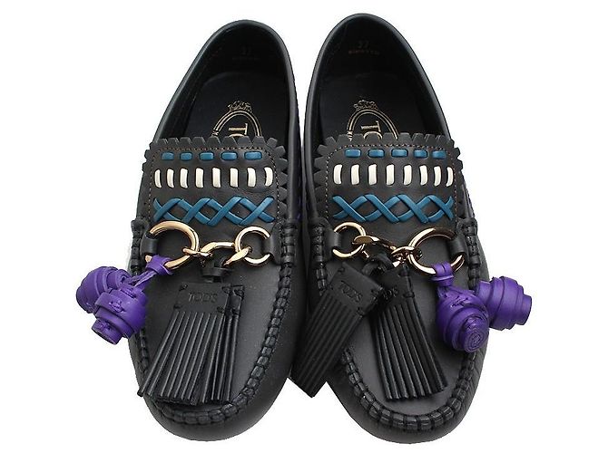 Tod's Mocassini da guida con frange nere Nero - vista 2