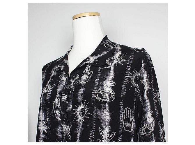 Sandro Vestido Camisa de Seda con Estampado Místico Blanco - vista 4