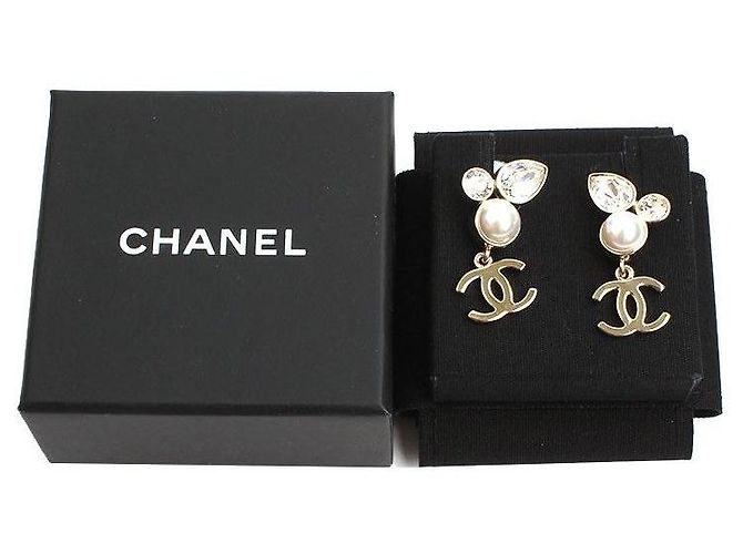 Chanel Champagnergold Perlen Kristall vergoldete Ohrringe Golden - Ansicht 5