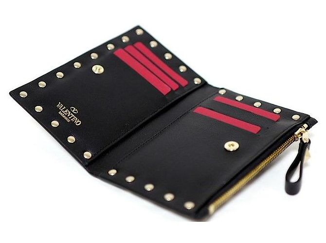 VALENTINO ROCKSTUD Leder Klappkartenmünzgeldbörse Schwarz - Ansicht 7