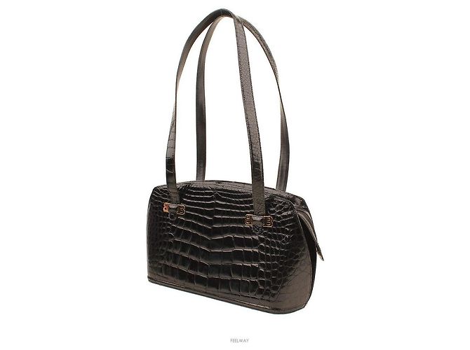 Bally Borsa a Spalla Wani in Alligatore Nero Lucido - vista 2