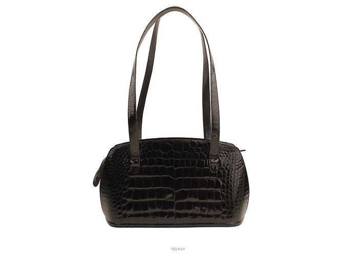 Bally Borsa a Spalla Wani in Alligatore Nero Lucido - vista 3
