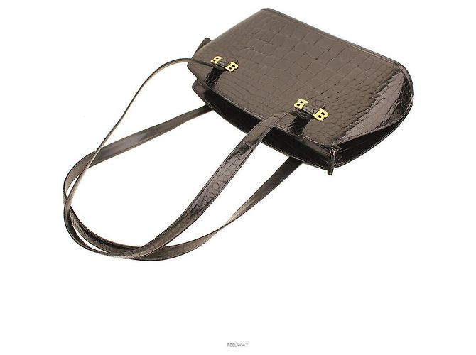 Bally Borsa a Spalla Wani in Alligatore Nero Lucido - vista 4