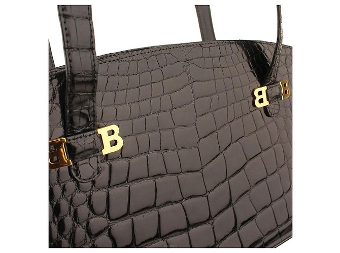 Bally Borsa a Spalla Wani in Alligatore Nero Lucido - vista 6
