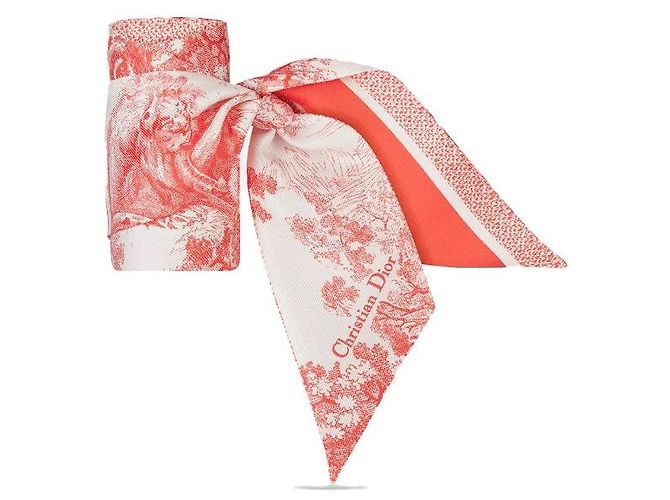 Dior Sciarpa in twill di seta Misha Riviera de Jouy Sauvage Bianco Corallo - vista 2