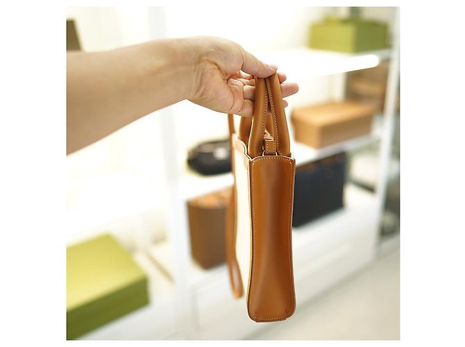 Céline Vertikale Canvas Cabas Tasche Weiß Braun Leder - Ansicht 17