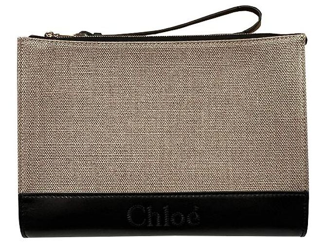 Chloé Bolso clutch de lino y cuero SENSE con logo - Negro - Ansicht 13