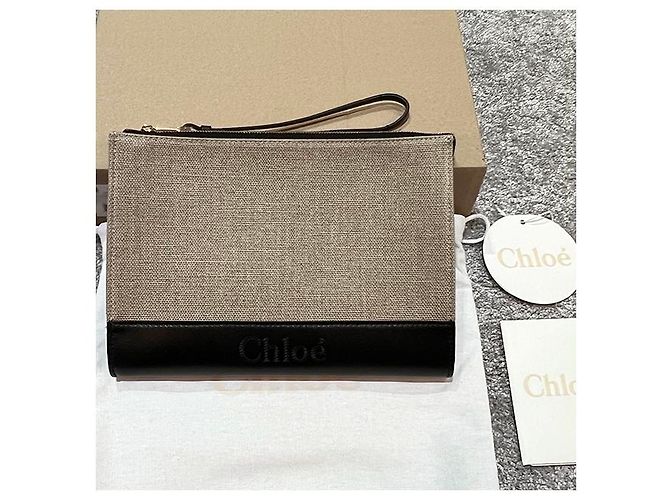 Chloé Bolso clutch de lino y cuero SENSE con logo - Negro - Ansicht 14
