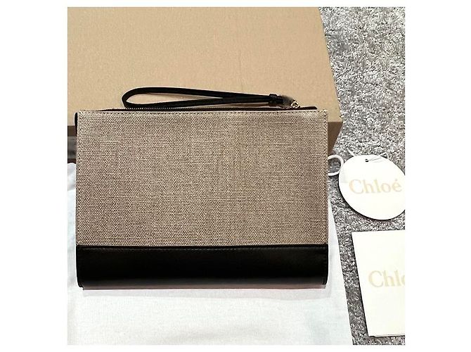 Chloé Bolso clutch de lino y cuero SENSE con logo - Negro - Ansicht 15