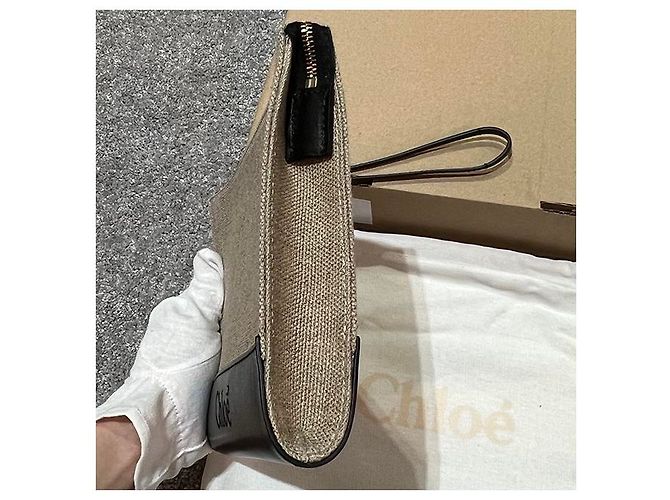 Chloé Bolso clutch de lino y cuero SENSE con logo - Negro - Ansicht 16