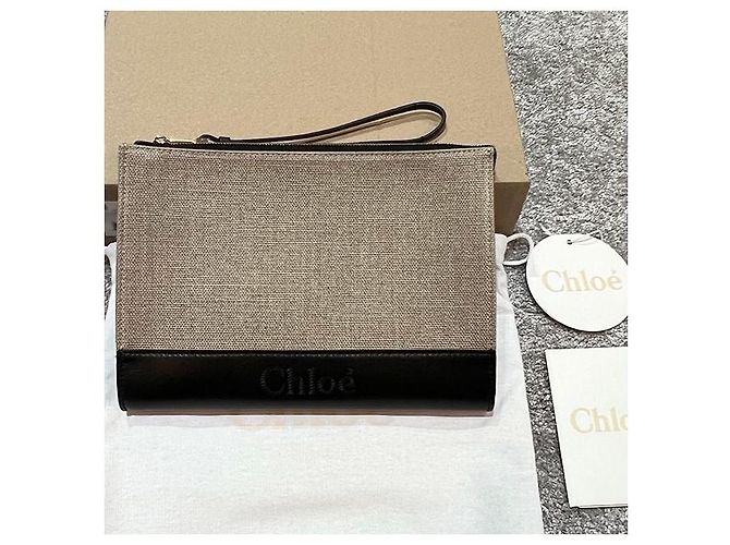 Chloé Bolso clutch de lino y cuero SENSE con logo - Negro - Ansicht 2