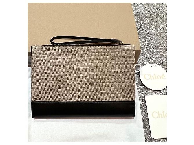 Chloé Bolso clutch de lino y cuero SENSE con logo - Negro - Ansicht 3