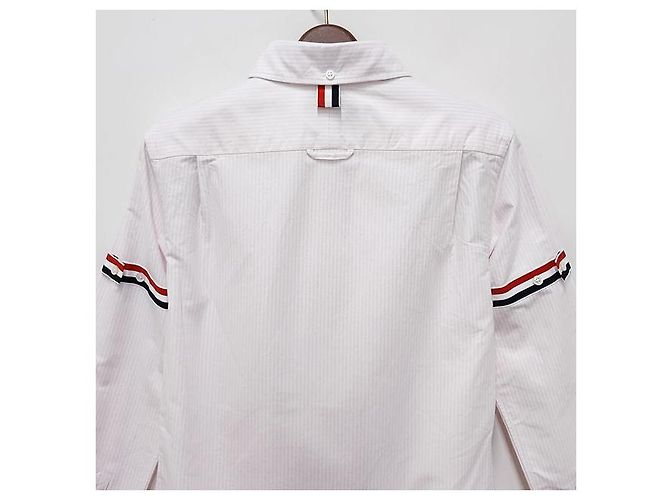 Thom Browne Camicia Oxford a righe con fascia a tre righe per donne Rosa chiaro - vista 5