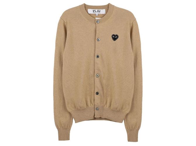Comme Des Garcons Rundhals-Cardigan mit schwarzen Strassherzen Braun - Ansicht 3
