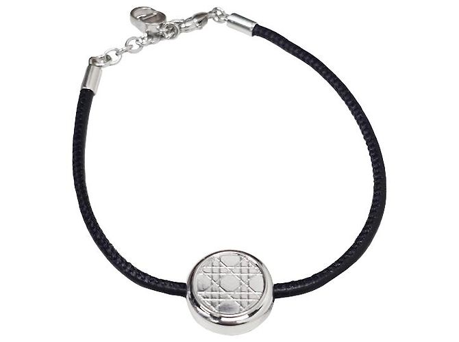 Dior Bracciale Cannage Nero Argento con Incisione del Logo - vista 11