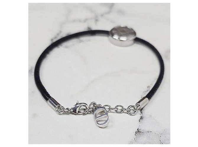Dior Bracciale Cannage Nero Argento con Incisione del Logo - vista 15