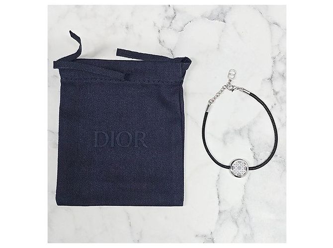 Dior Bracciale Cannage Nero Argento con Incisione del Logo - vista 2