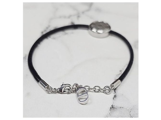 Dior Bracciale Cannage Nero Argento con Incisione del Logo - vista 5