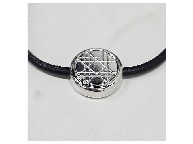 Dior Bracciale Cannage Nero Argento con Incisione del Logo - vista 7