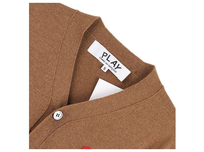 Comme Des Garcons Cardigan Marrone con Patch a Cuore Doppio Rosso - vista 5