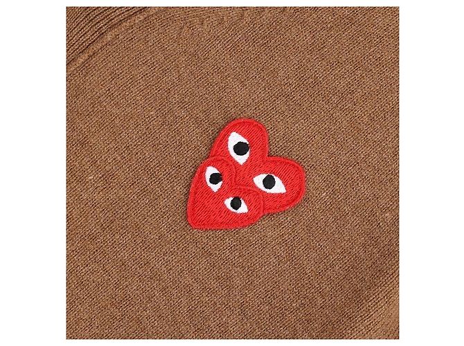Comme Des Garcons Cardigan Marrone con Patch a Cuore Doppio Rosso - vista 8