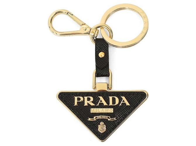 Prada Portachiavi Triangolo Logo Saffiano Nero - vista 3