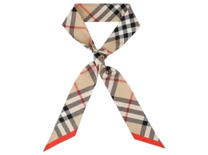 Burberry Foulard Twilly in seta a quadri Archive Beige Marrone - vista 2