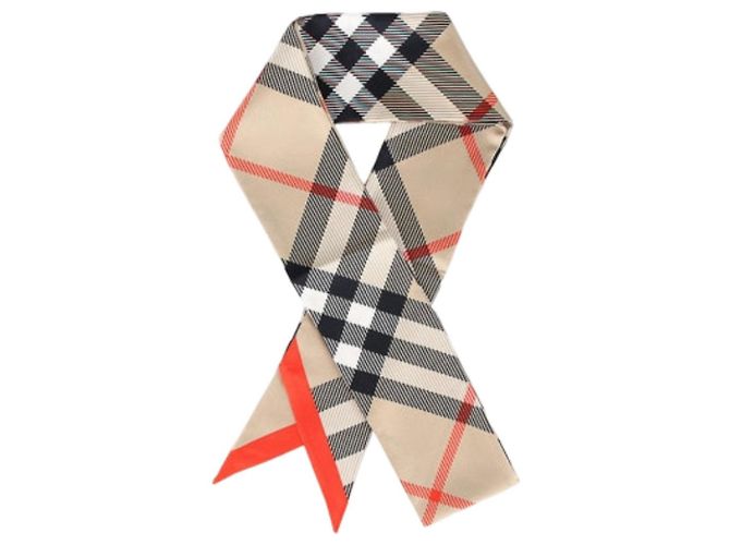 Burberry Foulard Twilly in seta a quadri Archive Beige Marrone - vista 4