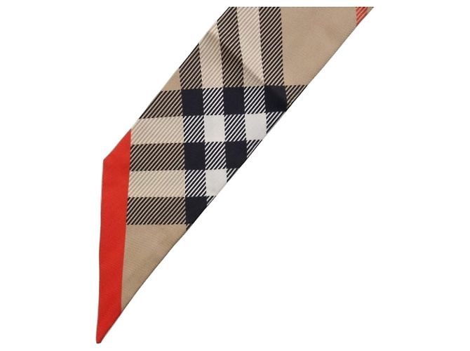 Burberry Foulard Twilly in seta a quadri Archive Beige Marrone - vista 5