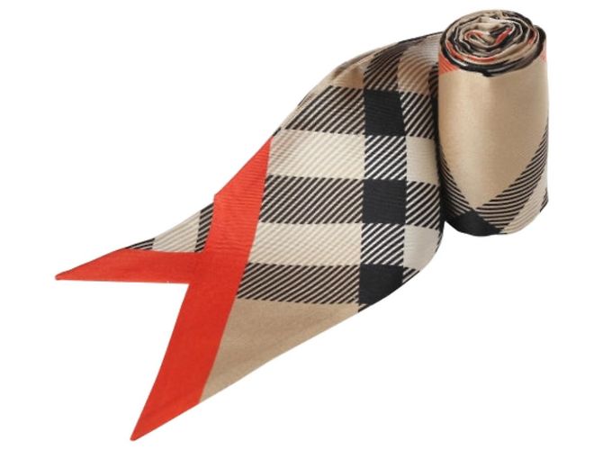 Burberry Foulard Twilly in seta a quadri Archive Beige Marrone - vista 6