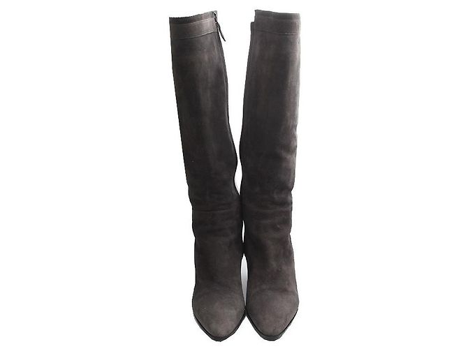 Hermès Botas Largas de Ante Gris Fieltro Negro - vista 2