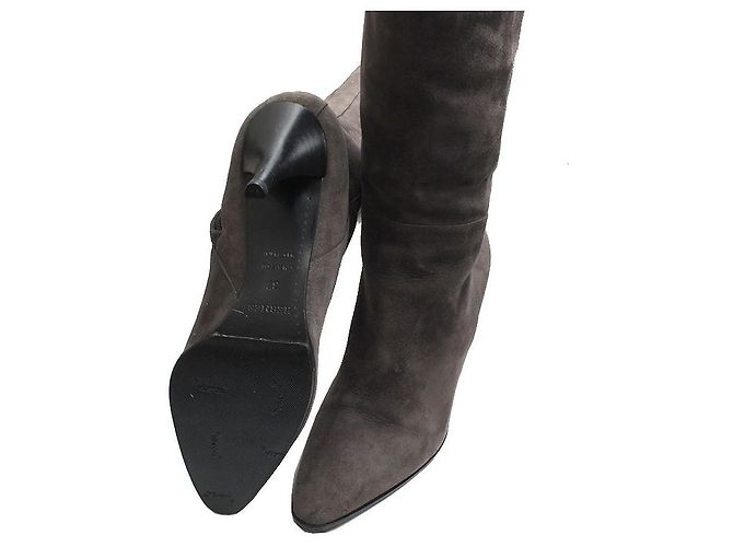 Hermès Botas Largas de Ante Gris Fieltro Negro - vista 3