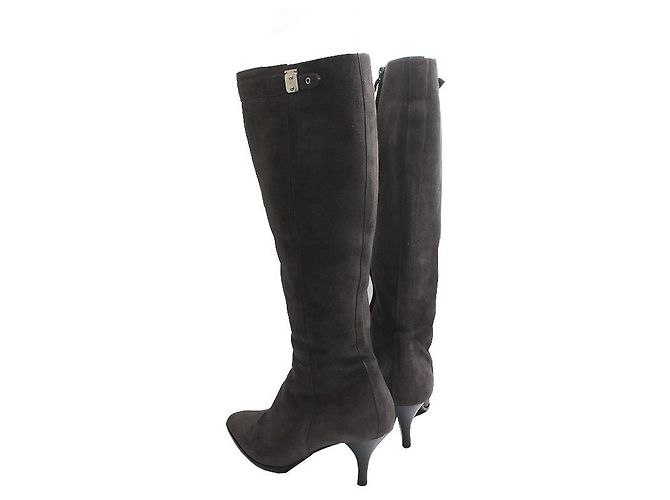Hermès Botas Largas de Ante Gris Fieltro Negro - vista 4