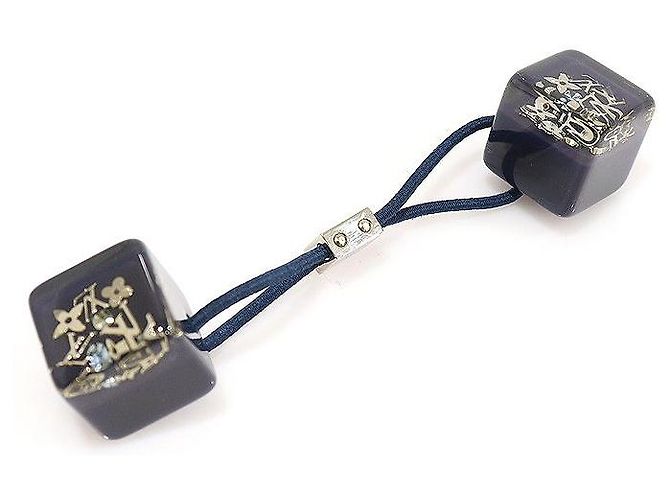 Louis Vuitton Elastico per Capelli in Resina Blu Navy con Cubo Incluso in Tonalità Argento - vista 2