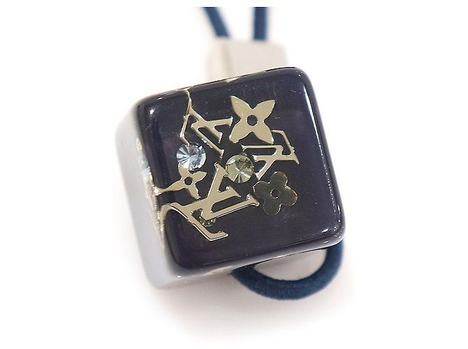 Louis Vuitton Elastico per Capelli in Resina Blu Navy con Cubo Incluso in Tonalità Argento - vista 4